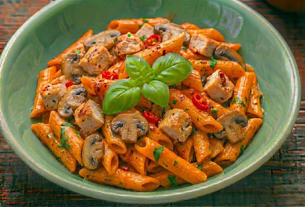 Tavuklu Mantarlı Domates Soslu Penne